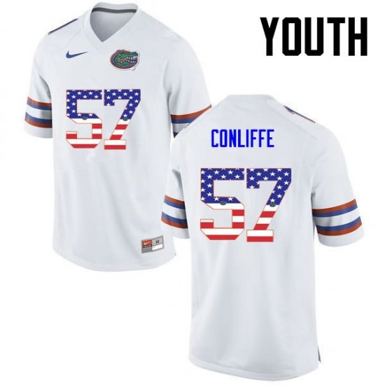 Youth Florida Gators #57 Elijah Conliffe NCAA Nike White USA Flag Fashion Authentic Stitched College Football Jersey HKS2262PW